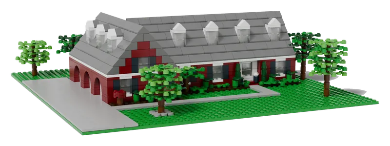 A brick Cape Cod model seen from the street