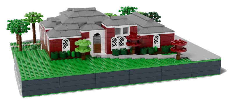 French Country Manor brick model, from the street
